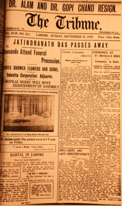 The Tribune writes about Jatin Das’s death